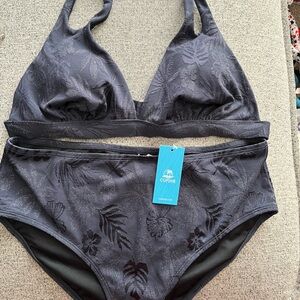 Cupshe Charcoal Floral Bikini Set